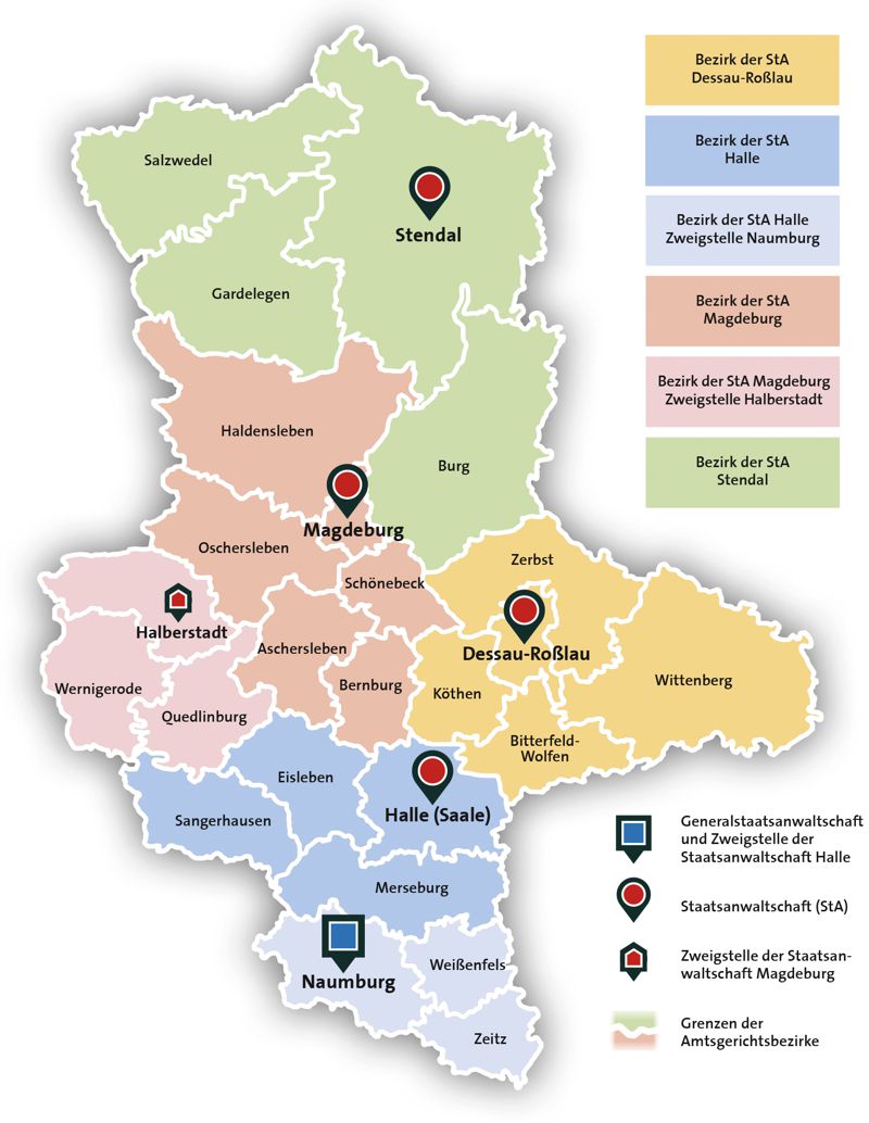Landkarte mit den Bezirken der Staatsanwaltschaften